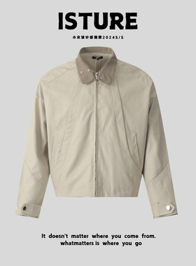 ISTURE美式哈灵顿飞边夹克短版情侣秋冬灰杏色立领cleanfit外套潮