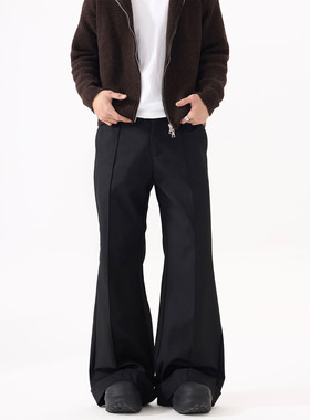 ISTURE美式高街cleanfit原创解构微喇西裤情侣黑色简约阔腿休闲裤