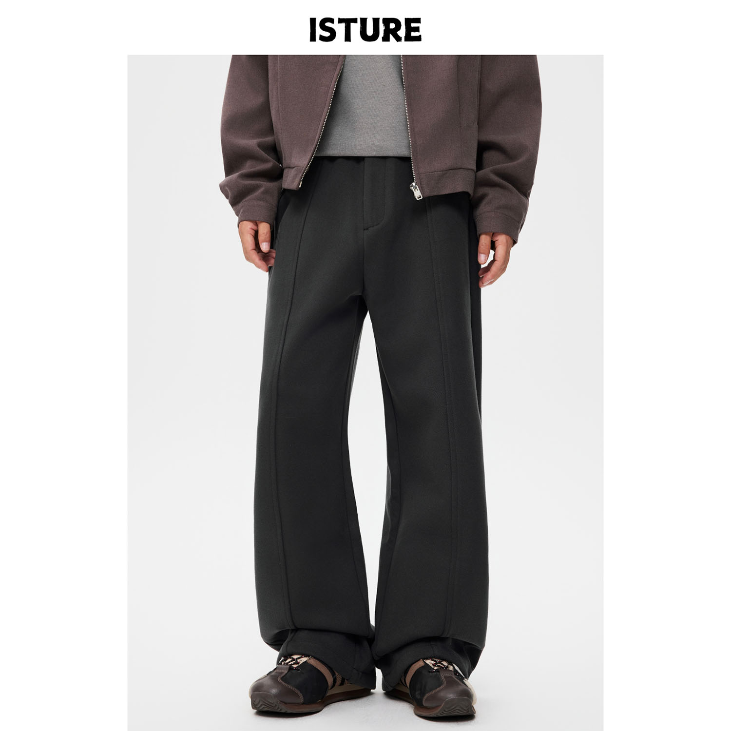 ISTURE美式复古cleanfit毛呢西装休闲裤男女宽松加厚垂感阔腿长裤