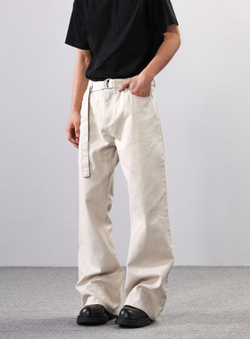 ISTURE美式高街cleanfit微喇牛仔裤男女可调节腰带工装阔腿长裤潮