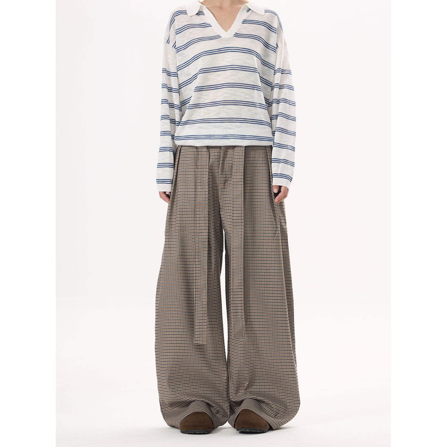 ISTURE 美式老钱风千鸟格剑道裤男女慵懒松弛感cleafit拖地休闲裤