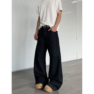 ISTURE 美式红刃撞色明线A字原牛男女高级感宽松阔腿百搭牛仔裤潮