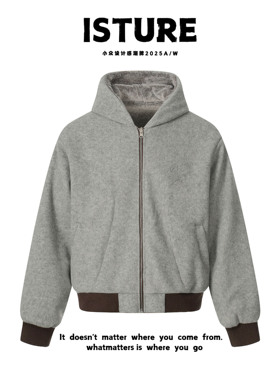 ISTURE美式复古cleanfit毛绒双面穿连帽棉服情侣宽松加厚冬季外套