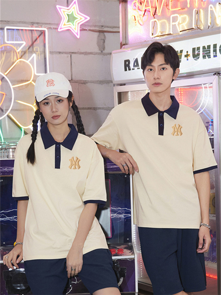 GUNYMLB OFFICIAL FASHION BRAND RETRO COUPLE LOOSE STITCHING POLO SHIRT WOMENS SUMMER NEW SHORT SLEEVE T-SHIRT MEN