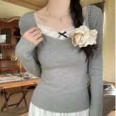 内搭上衣少女打底衫 性感蕾丝花边拼接纯欲修身 鑫选 新款