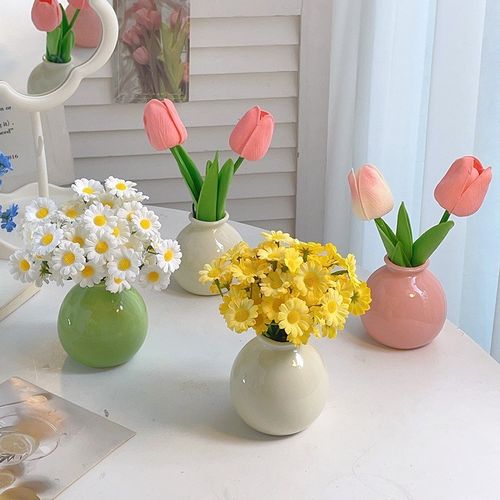 速发摆假花摆设陶瓷花小瓶餐桌桌面花艺客厅花件插花装饰轻奢高端