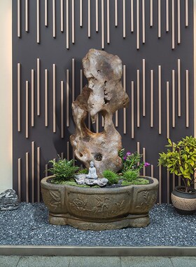 速发新中式仿石太湖石庭院客厅台花盆装饰造景花园假山布置落地摆