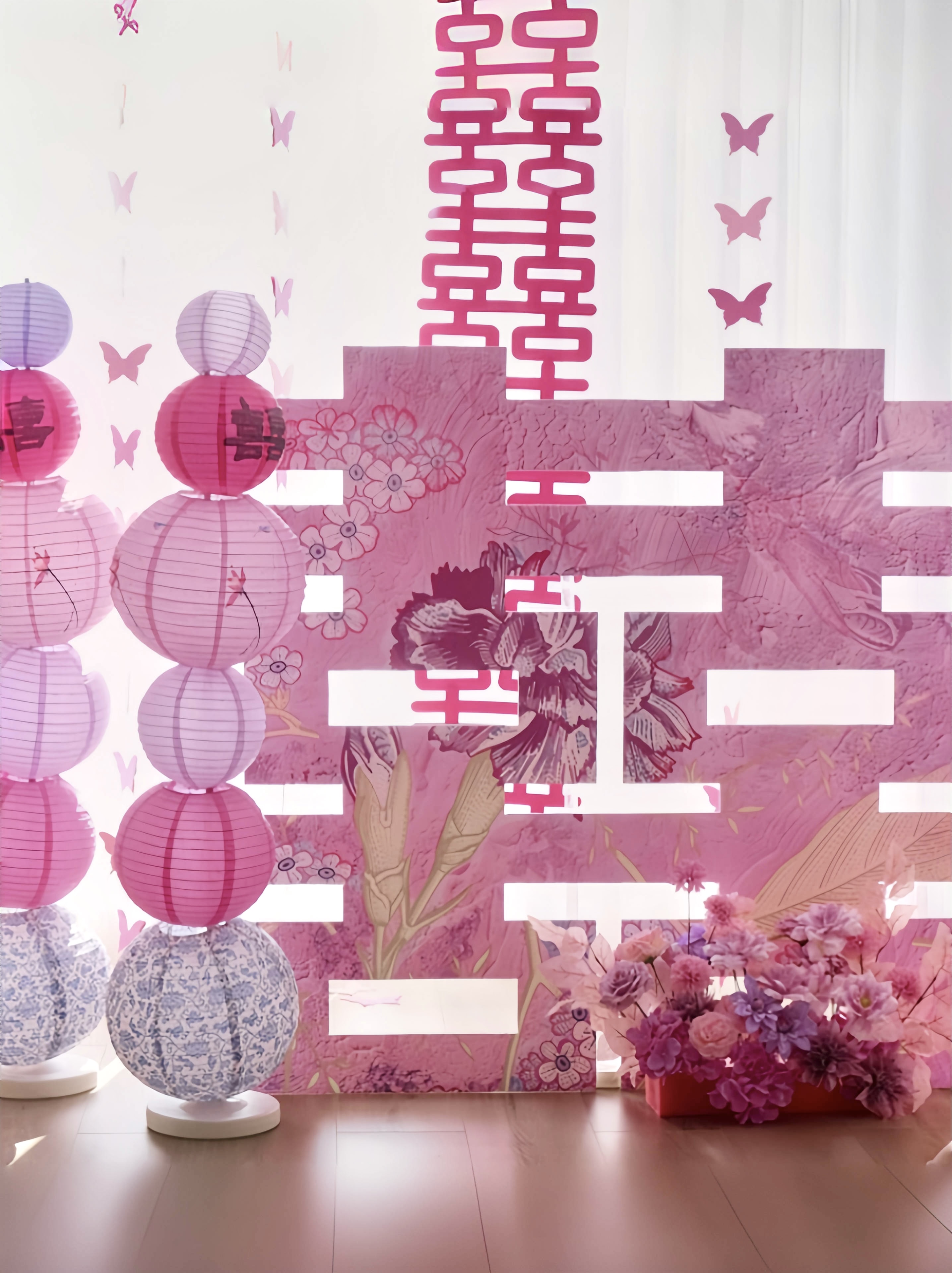 速发紫色装婚房布置套装落婚背景墙系饰超大喜字结地订婚喜字晨袍