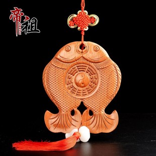 速发祖 桃木富贵鱼八卦镜窗穿门对堂风玄关摆件葫芦挂件