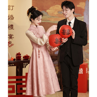 出阁宴大码 速发粉色旗袍新酒婚新娘订服礼服敬中式 小个子回门便装