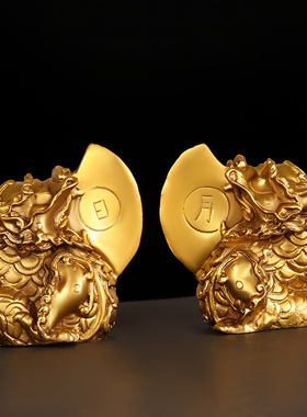 速发日月神兽睚眦摆件纯铜龙斧对家居桌面装饰一铜黄子大小号睚眦