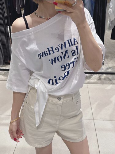 正品2026夏季新品斜肩字母印花短袖开衩T恤女宽松上衣MBF2TEET08