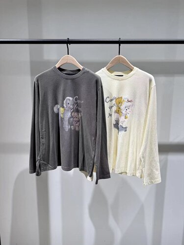 长袖T恤2026冬新品新疆长绒棉旧洗童趣玩具印花宽松女MBF4TEE012