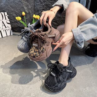 6cm【烫钻豹纹】厚底老爹鞋增高小个子休闲运动鞋66