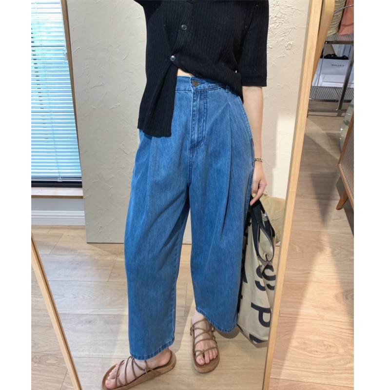 大码女装胖妹妹mm牛仔阔腿夏季薄款高腰宽K松显瘦休闲九分裤200斤