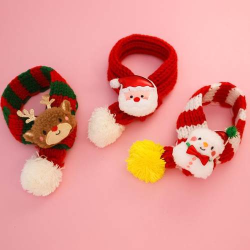 宠物针织圣诞节围巾针织毛线条纹围脖猫咪狗狗红绿色宠物用品保暖