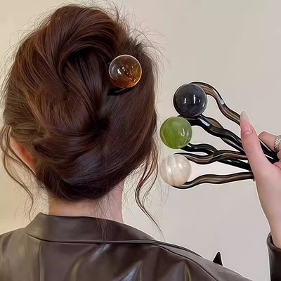 丸子头盘发神器新中式U型发簪女高级感古风发钗简约气质发插头饰