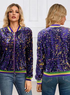 Jacket Sleeve Sequin Baseball Womens Fashion Long Cardigan