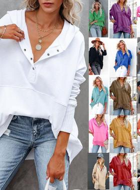 tops long neckline button fashion autumnwinter for hoodies