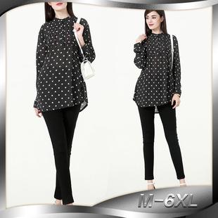 plus V-neck fashionable long-sleeved dot ruffled shirt