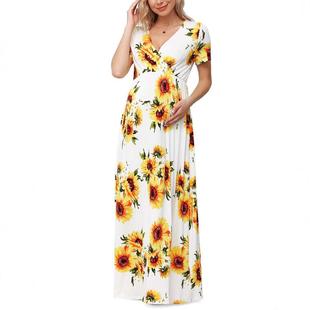 Fashion neck Maternity Womens Short Sunflower Dress