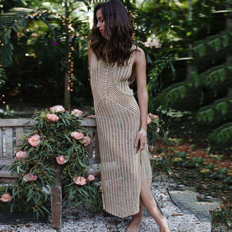 Loose knitted beach maxi dress bikini jacket sun protection