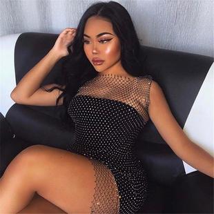 skirt short girl hot fishnet black sexy dress diamond net
