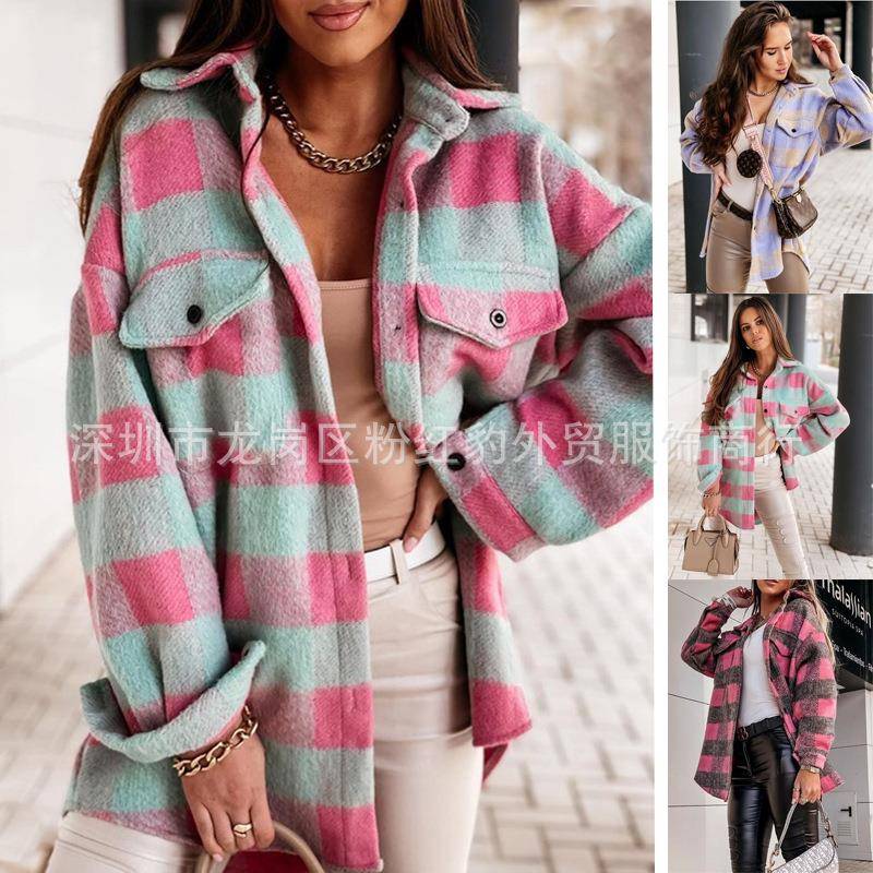 coats jacket elegant casual collar plaid female a winter