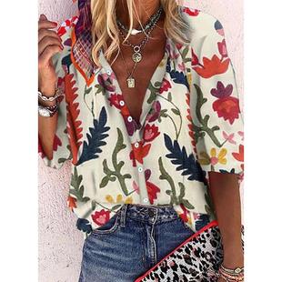 Stand Casual and Sleeves Leaves point Collar Flowers Nine