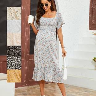 floral summer dress up split zip beach women vestidos puff