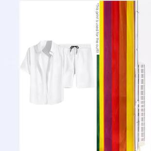 Mens piece Two Shorts Stripe Beachwear Rainbow Sleeve