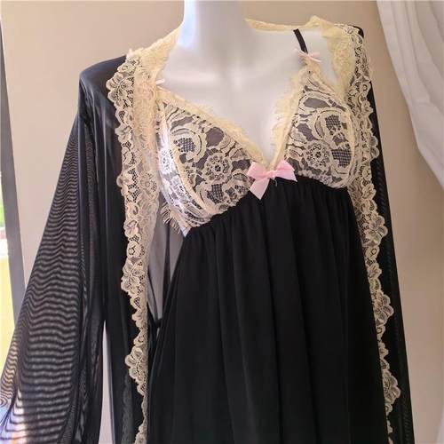 Large size fat girls mesh pajamas female suspenders