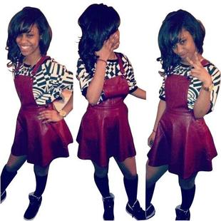 Leather Suspender Dress Burgundy One-Piece Dress Slim Skirt