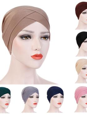 Elastic fabric front cross hat crystal hemp turban