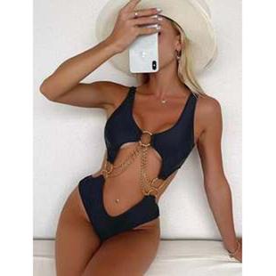 with chest pad Bikini piece black one sexy solid