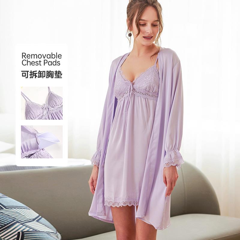 Sexy lace nightgown simulation ribbon chest pad suspenders