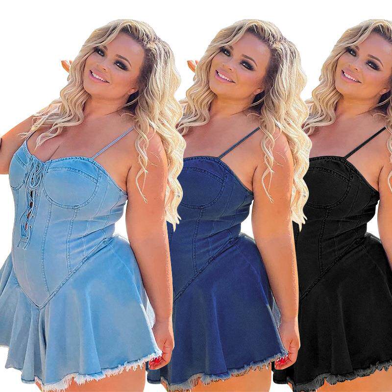 nibber denim pleated mini dress women solid wrapped chest