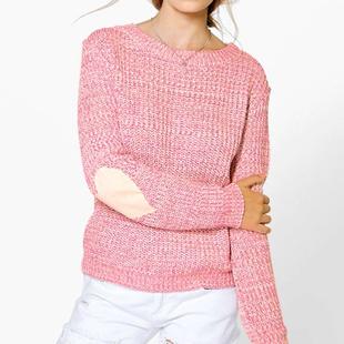 Heart Fashion Sweater Womens Patch Round Love Neck Elbow