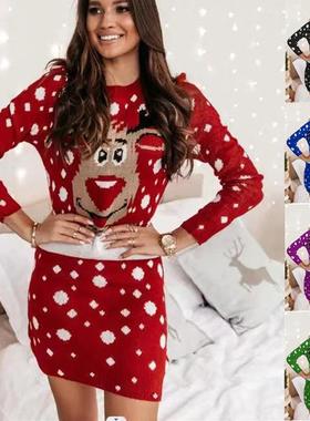 christmas dress for women winter cute elk pattern full neck