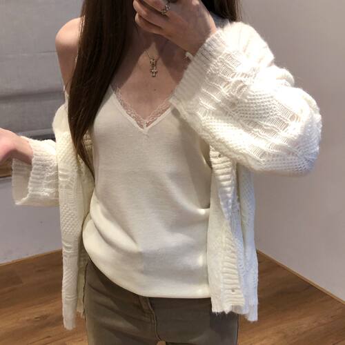 10羊毛法式温柔蕾丝V领吊带背心显瘦内搭可外穿女8706