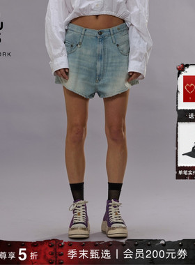 【明星同款】R13 VENTI 浅色双腰袢猫须牛仔短裤