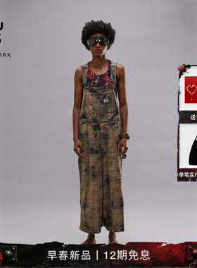 R132026早春新品 宽松随性自然做旧工装背带裤