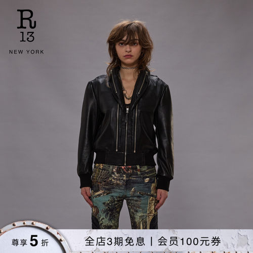 R13宽松夹克皮衣外套