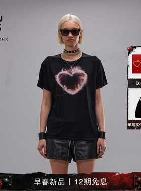 R13 2026早春新品 宽松休闲复古爱心图案短袖T恤