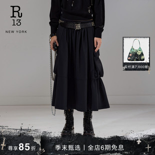 口袋半身裙拼接长裙 羊毛混纺松弛感工装 R13 2025秋冬新品