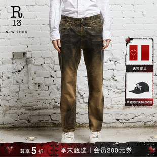 R13 BOYFRIEND 褪色涂层工艺低腰修身男友风直筒牛仔裤