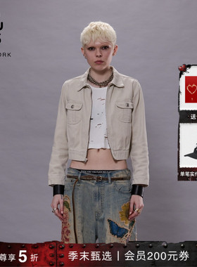 【明星同款】R13 美式修身翻领机车夹克外套女短款