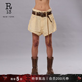 轻褪色简约复古双腰袢宽松落裆亚麻短裤 R13 VENTI