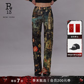 季 末甄选 R13 明星同款 高腰直筒微喇法国印花牛仔裤