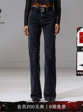 R13 JANE 复古修身显瘦高腰微喇深色水洗牛仔裤